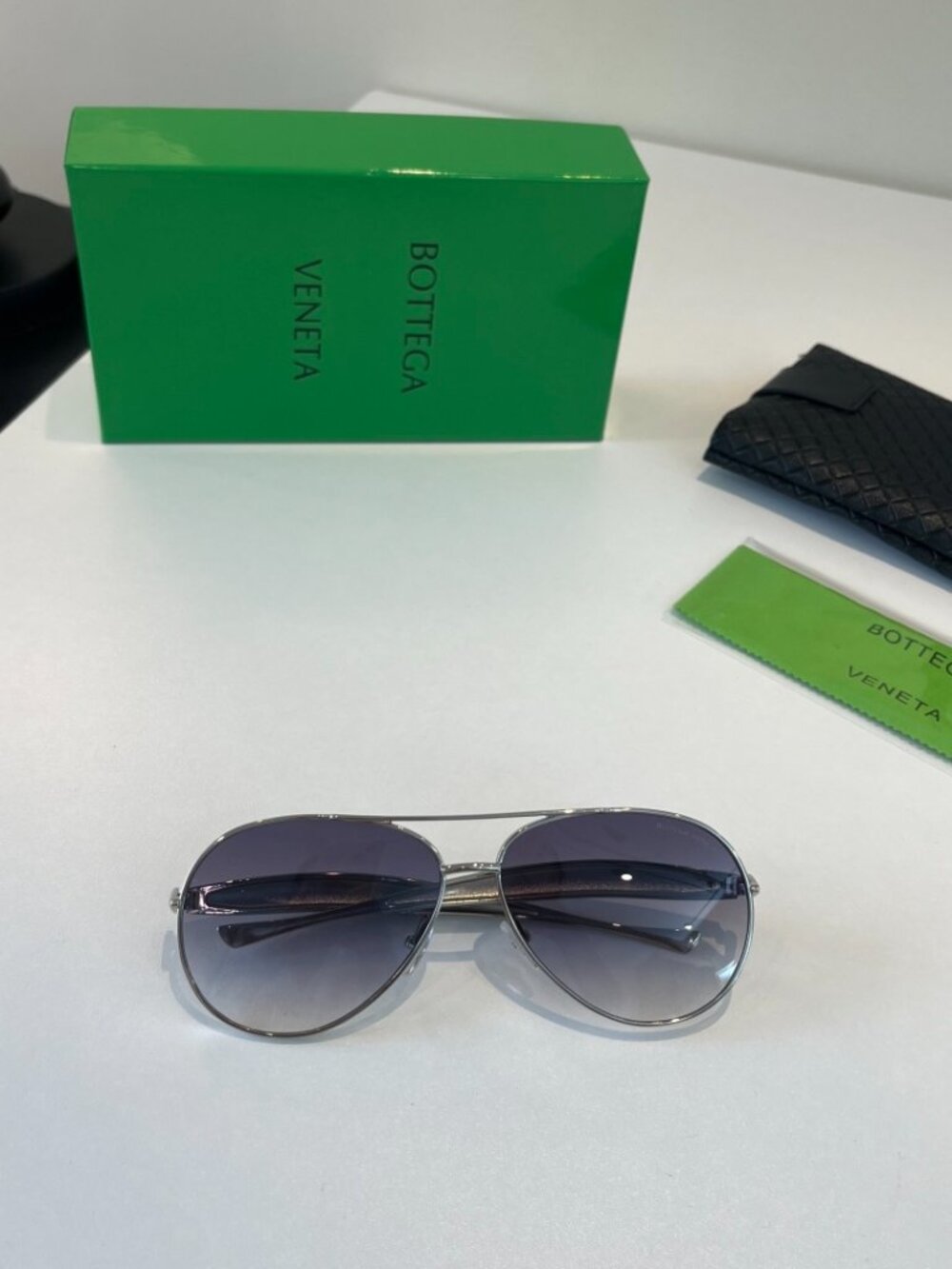 Bottega Veneta Silver Aviator Sunglasses, Gradient Gray UV Protection Shades - Picture 7 of 9